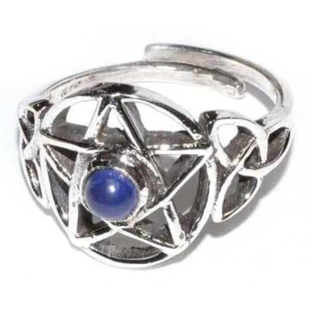 Pentacle Lapis Adjustable Sterling Silver Ring - Magick Magick.com