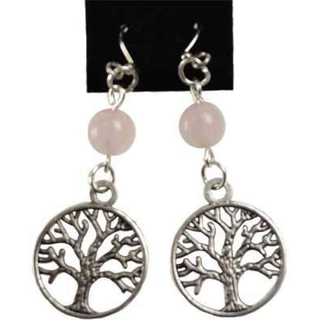 Rose Quartz Tree of Life Earrings - Magick Magick.com