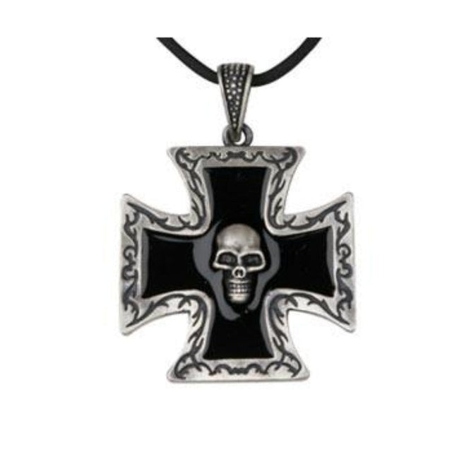 Skull with Black Cross Pendant - Magick Magick.com