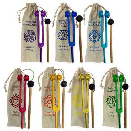 Weighted Tuning Fork – 7 Chakras with Bags - Tuned (Set of 7) - Magick Magick.com