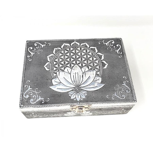 White Metal Lined Box - Lotus - Magick Magick.com