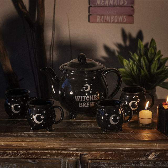 Witches Brew Ceramic Tea Pot with Mugs (Set of 5) - Magick Magick.com