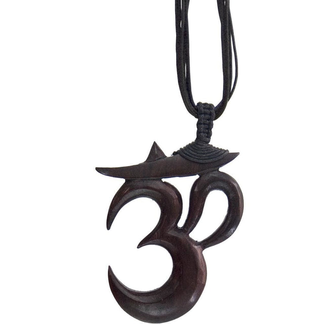 Wood Pendant with Black Cord - OM - Magick Magick.com