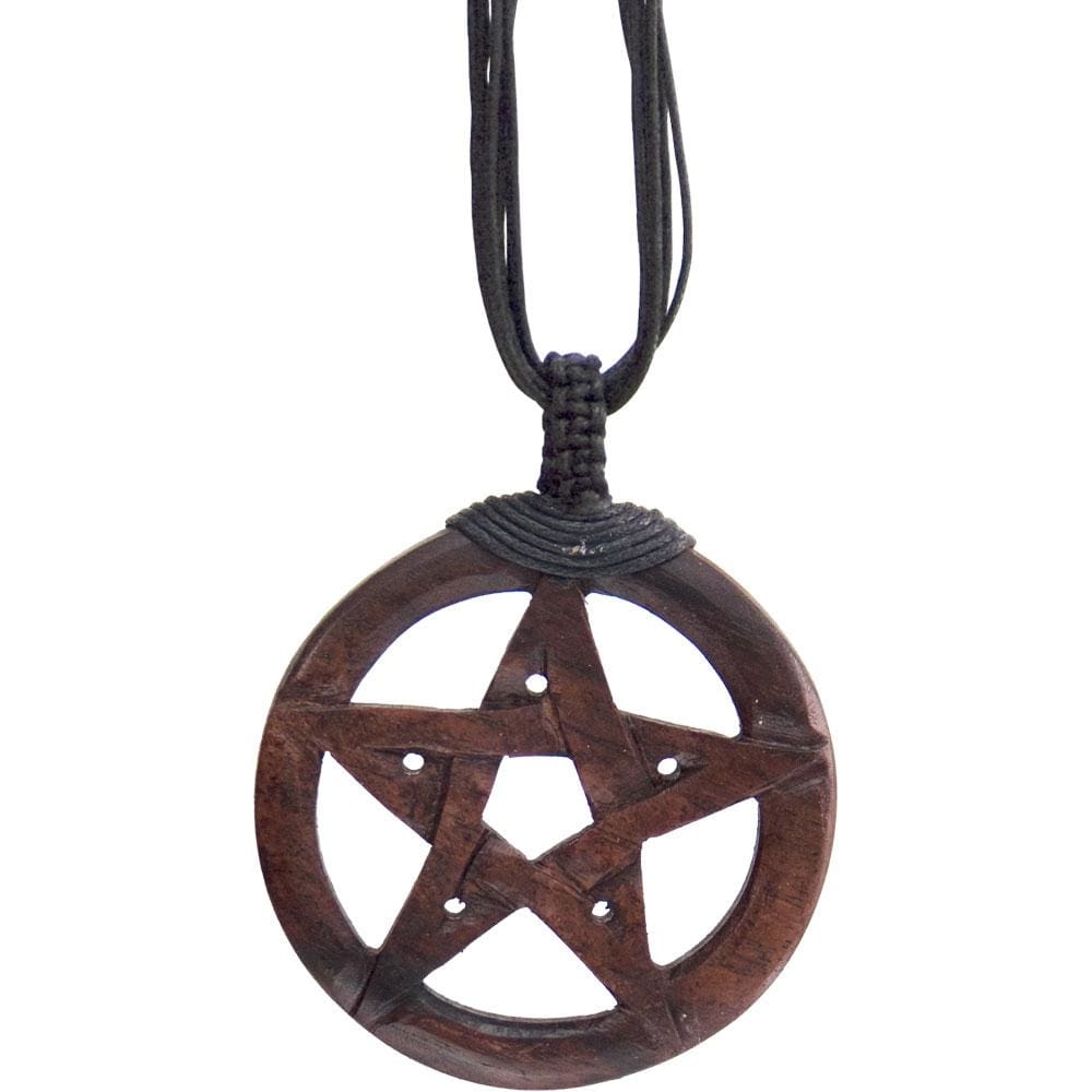 Wood Pendant with Black Cord - Pentacle - Magick Magick.com